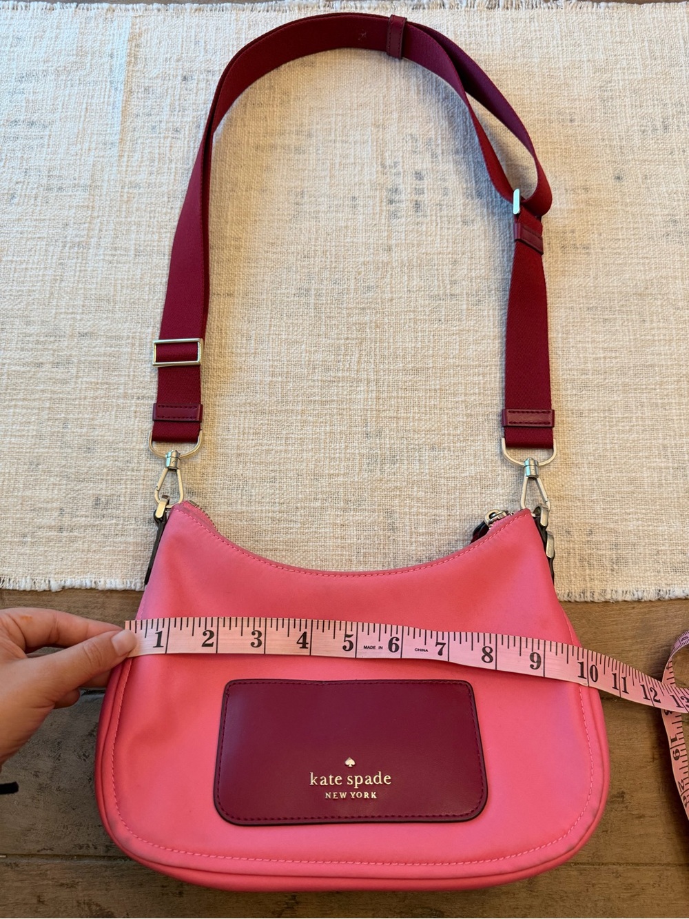 kate spade Pink Shoulder Bag with Burgundy Strap